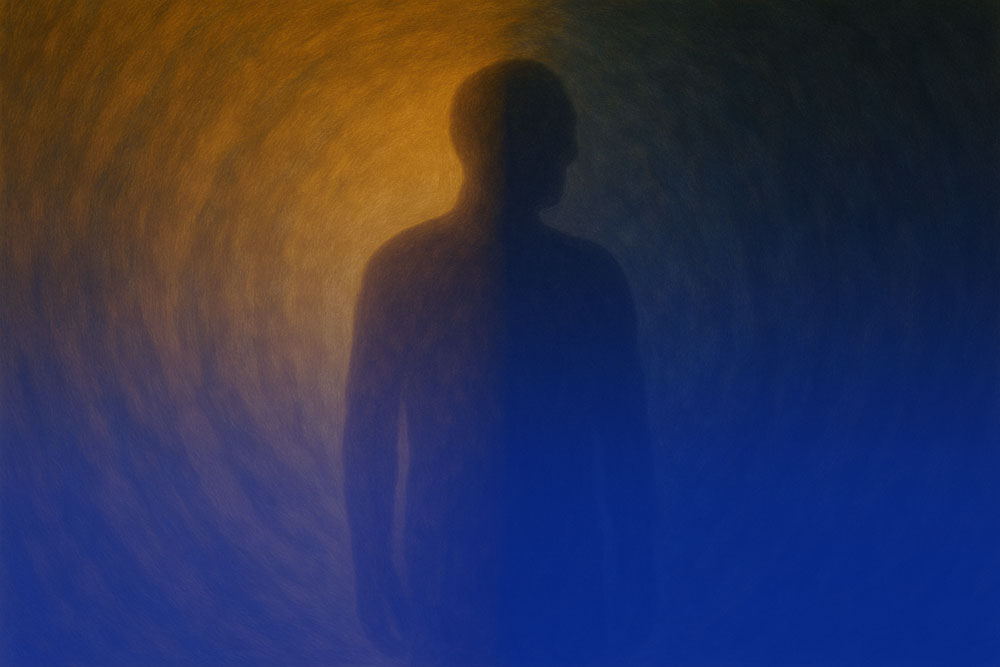 Silhouette mit Licht- und Schattenbereichen als Sinnbild für innere Integration und seelische Entwicklung.