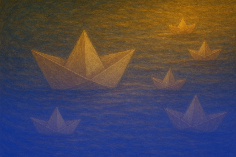 Symbolische Darstellung von Booten auf ruhigem Wasser – Sinnbild für innere Orientierung, individuelle Wege und den Beginn eines persönlichen Prozesses.