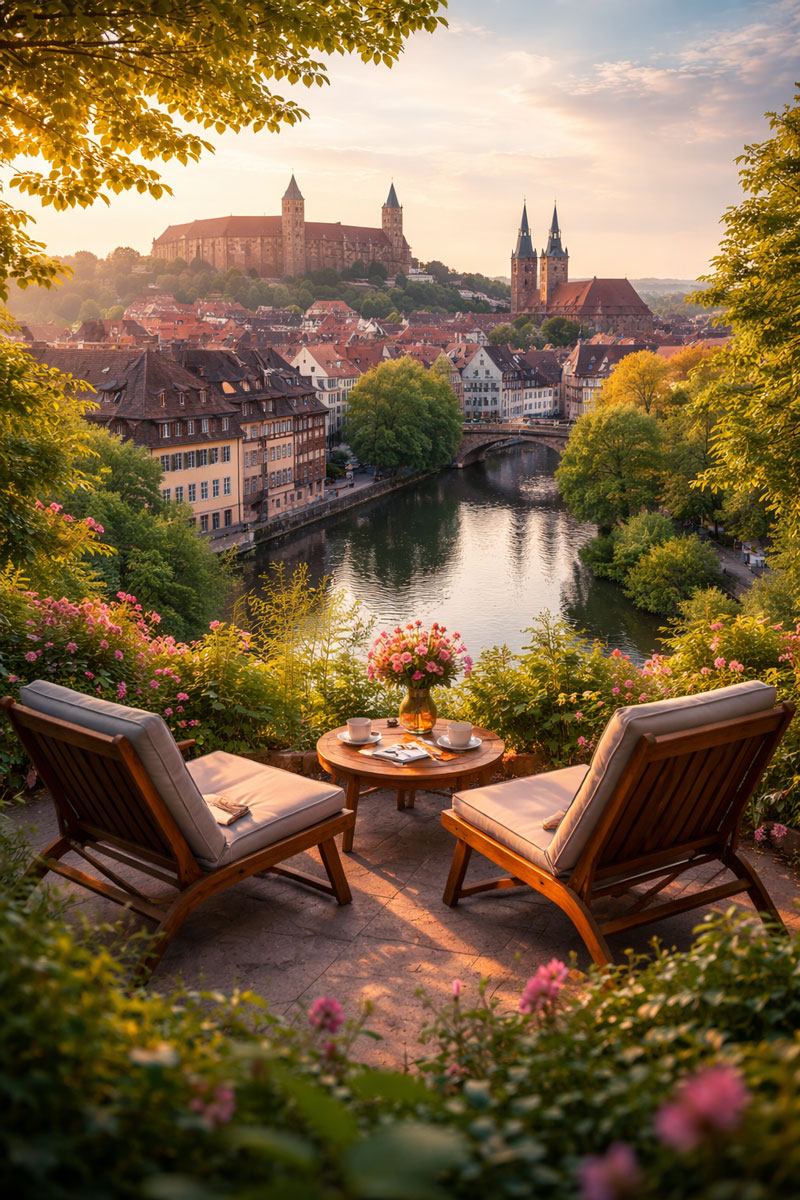 Abgebildet ist Nürnberg Stadt mit 2 Stühle zum Erholen